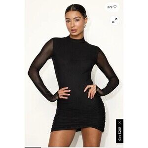 Lulus NWT Black Mesh Long Sleeve Mini Dress Size Medium